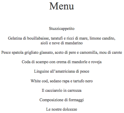 Da Vittorio, menu degustazione